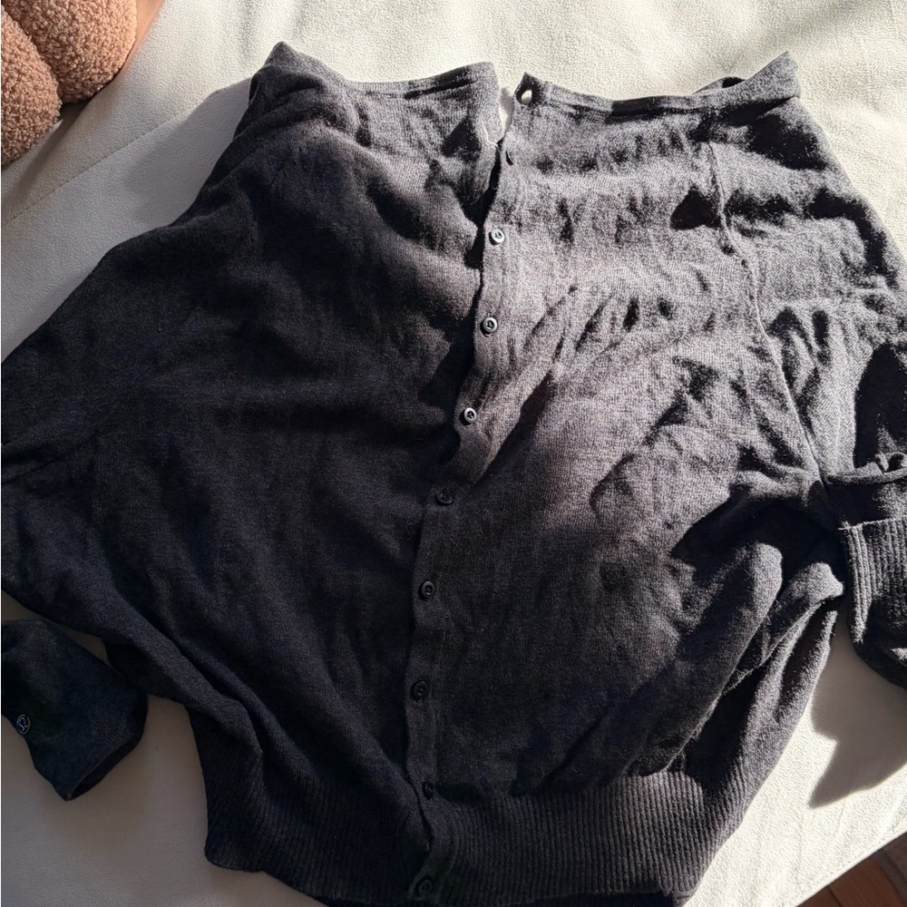 Charcoal Grey Lululemon Off-the-Shoulder Button Up Long Sleeve